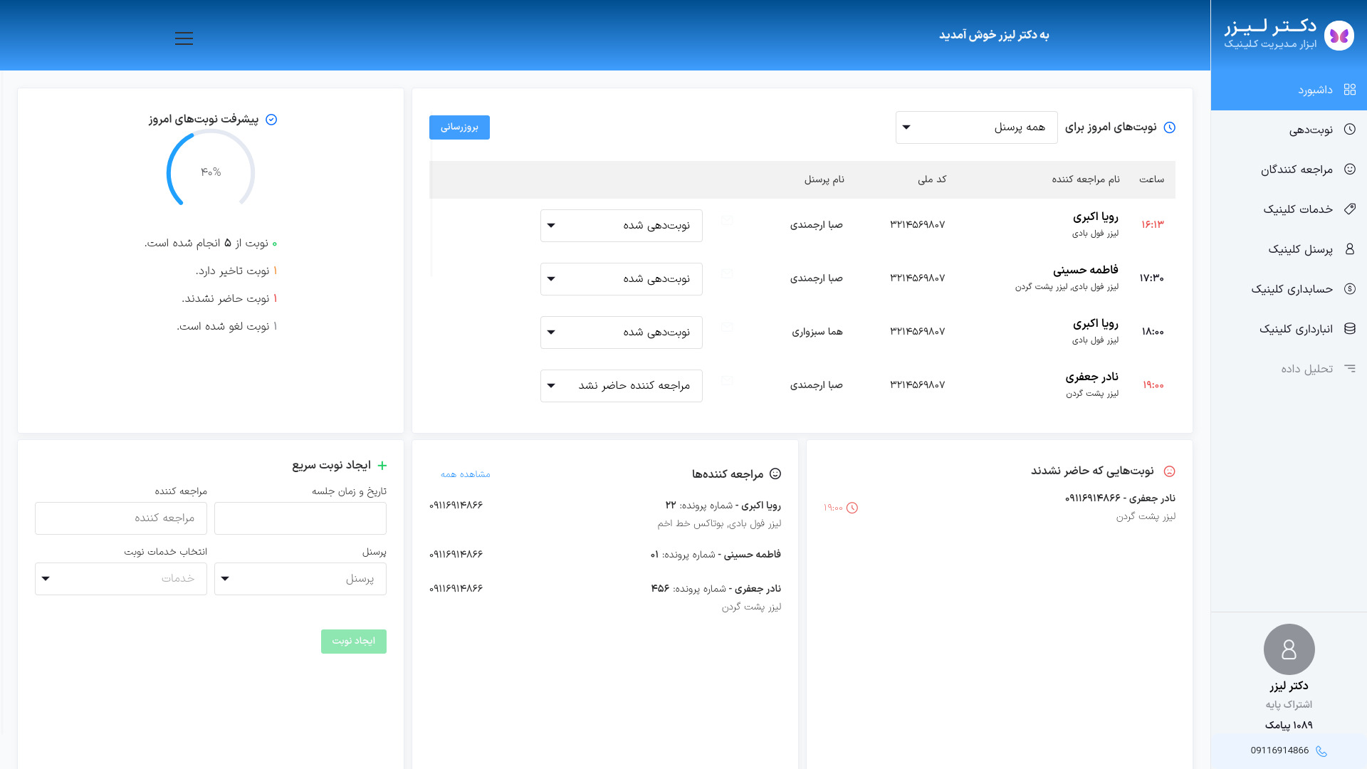 داشبورد اصلی دکتر لیزر